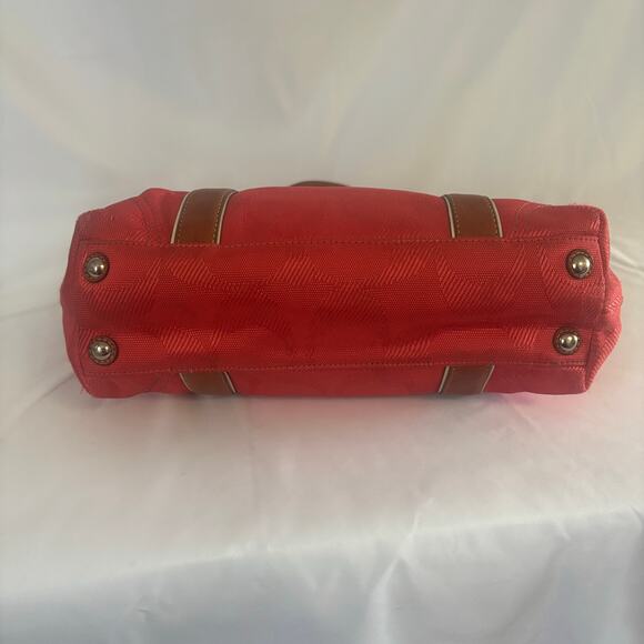 Coach Coral Signature Gallery Tote Bag Red Canvas Leather Monogram Handbag - Picture 6 of 15